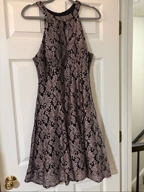 Sleeveless Lace A-Line Prom Dress in Dusty silver and Black